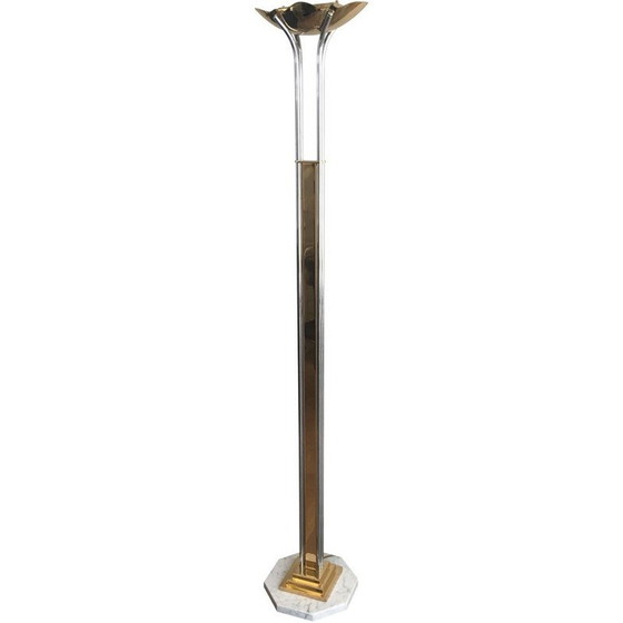 Image 1 of Lampada da terra vintage in cromo, ottone e marmo, 1970