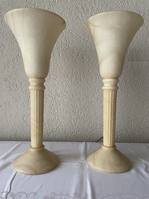 2x Alabaster Lamps Van Der Bolt