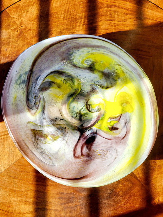 Image 1 of Vintage Glass Multicolor Bowl Of Center Piece, Hand Blown Organic Design