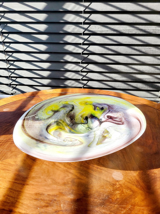 Image 1 of Vintage Glass Multicolor Bowl Of Center Piece, Hand Blown Organic Design