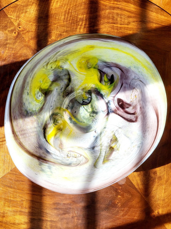 Image 1 of Vintage Glass Multicolor Bowl Of Center Piece, Hand Blown Organic Design