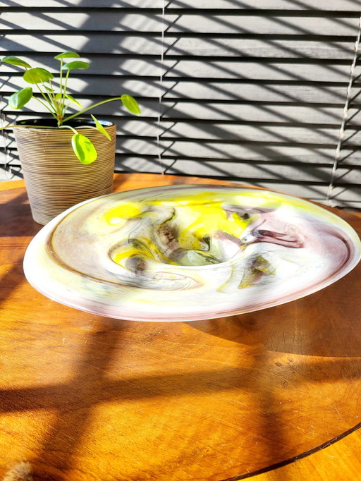 Vintage Glass Multicolor Bowl Of Center Piece, Hand Blown Organic Design