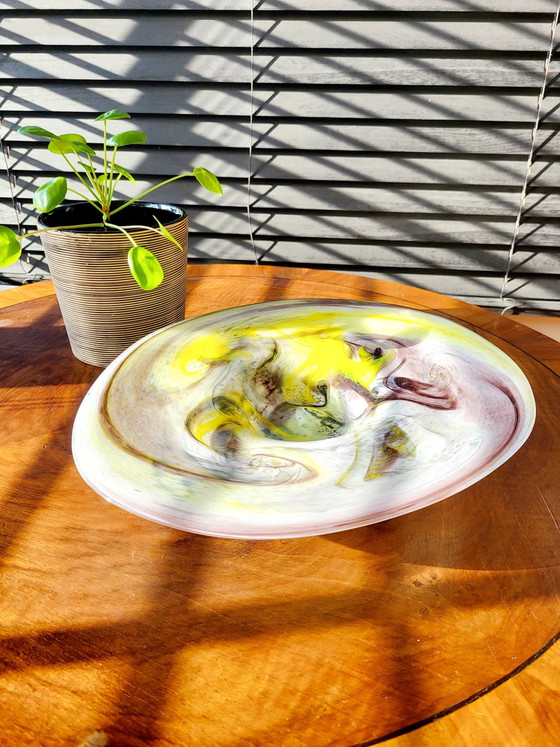 Image 1 of Vintage Glass Multicolor Bowl Of Center Piece, Hand Blown Organic Design