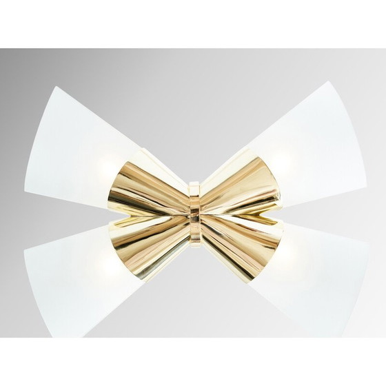 Image 1 of Vintage pendant lamp in brass and opaline glass by Max Ingrand for Fontana Arte, 1955