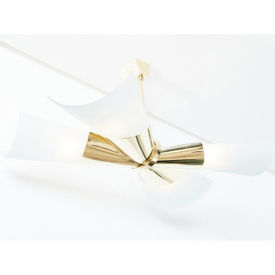 Image 1 of Vintage pendant lamp in brass and opaline glass by Max Ingrand for Fontana Arte, 1955