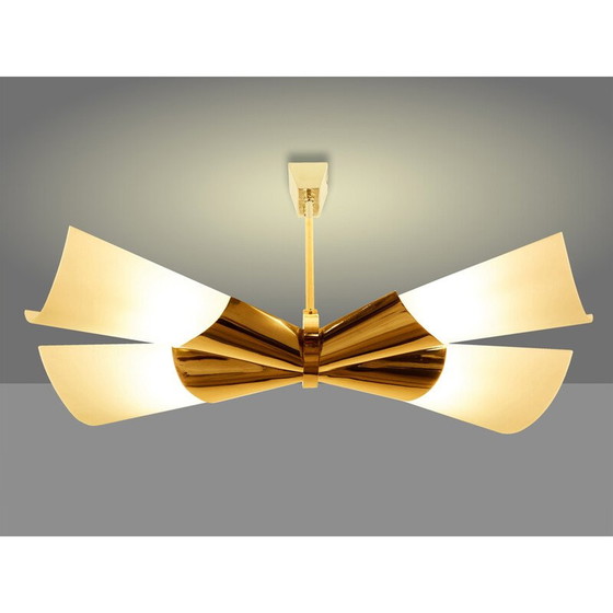 Image 1 of Vintage pendant lamp in brass and opaline glass by Max Ingrand for Fontana Arte, 1955