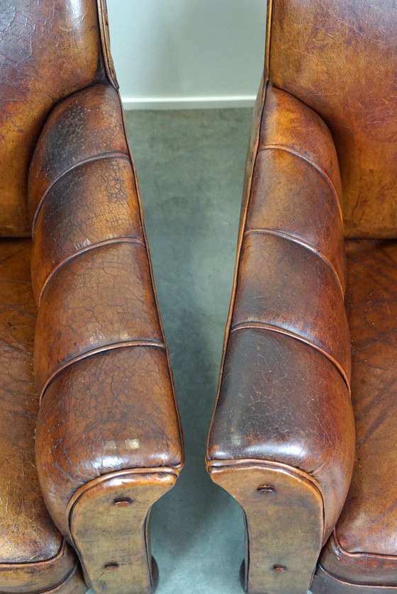 Image 1 of Set of 2 old sheep leather armchairs