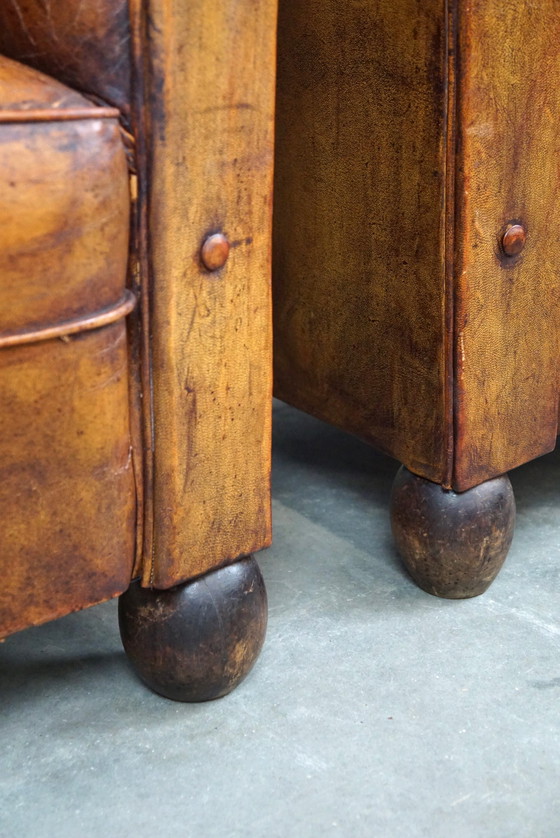 Image 1 of Ensemble de 2 fauteuils anciens en cuir de mouton