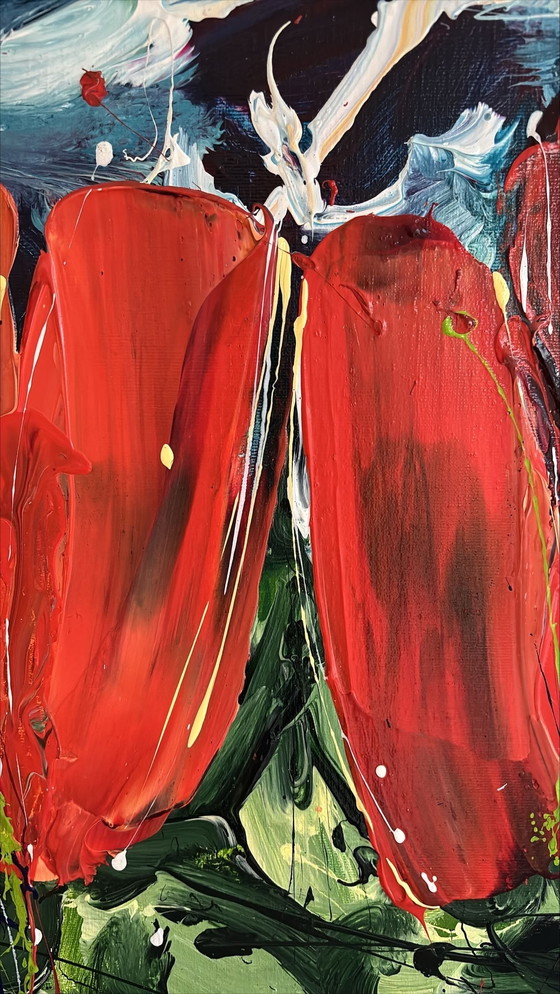 Image 1 of Ad Van Hasselt | Tulips Acrylic On Canvas Painting