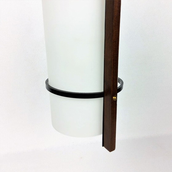 Image 1 of Vintage glass and lacquered metal pendant lamp by Arlus, 1960