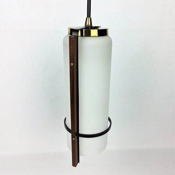 Image 1 of Vintage glass and lacquered metal pendant lamp by Arlus, 1960