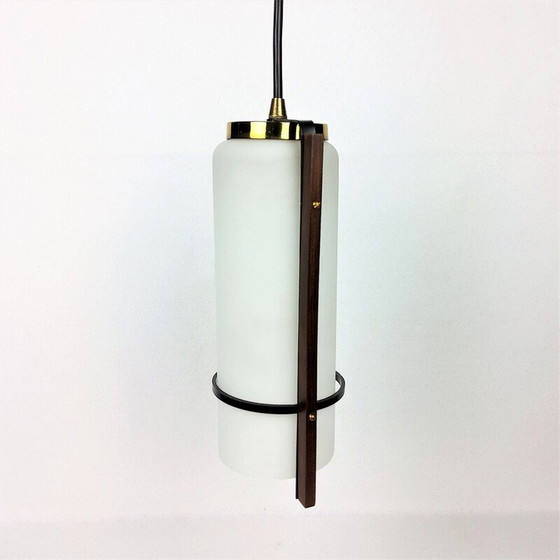Image 1 of Vintage glass and lacquered metal pendant lamp by Arlus, 1960