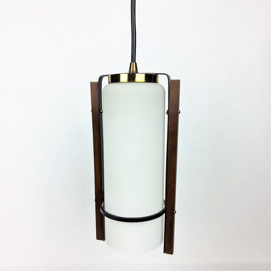 Image 1 of Vintage glass and lacquered metal pendant lamp by Arlus, 1960