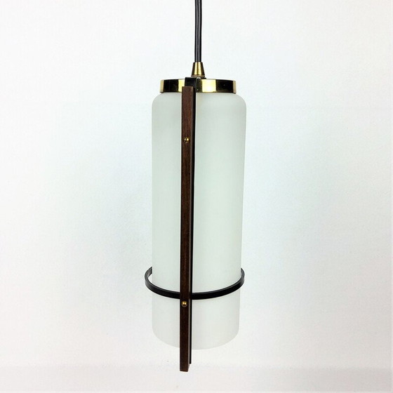Image 1 of Vintage glass and lacquered metal pendant lamp by Arlus, 1960
