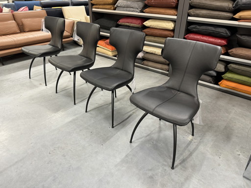 4 Nouveau Leolux Callas Chaise de salle à manger en cuir noir