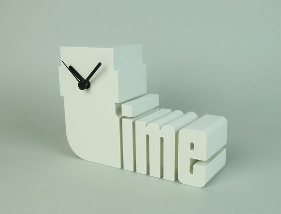 Image 1 of rare 1970s 1980s white plastic TABLE CLOCK 'time' postmodern design a. diehl