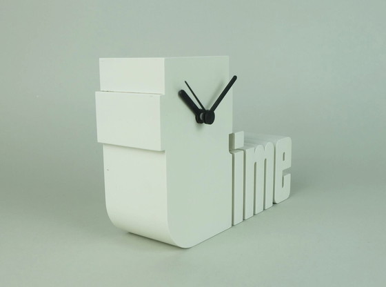 Image 1 of rare 1970s 1980s white plastic TABLE CLOCK 'time' postmodern design a. diehl