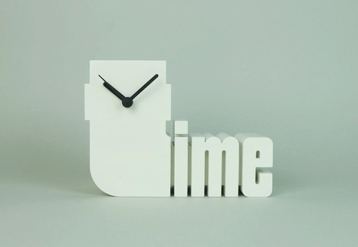 rare 1970 1980 plastique blanc HORLOGE DE TABLE 'time' design postmoderne a. diehl