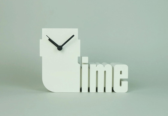 Image 1 of rare 1970s 1980s white plastic TABLE CLOCK 'time' postmodern design a. diehl