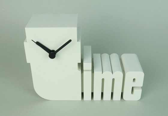 Image 1 of rare 1970s 1980s white plastic TABLE CLOCK 'time' postmodern design a. diehl