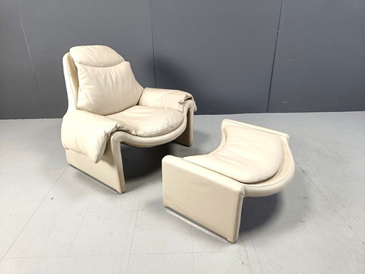 Vintage P60 Leather Lounge Chair By Vittorio Introini For Saporiti, 1970S