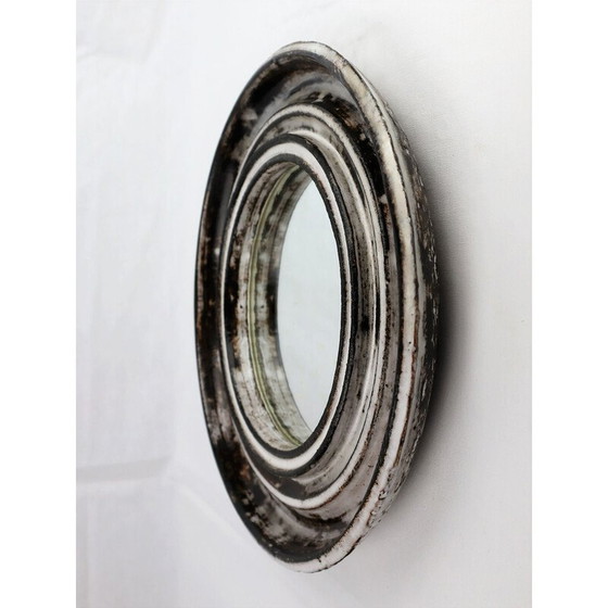 Image 1 of Vintage Vallauris grey and white ceramic mirror by Gérard Hofmann, 1950