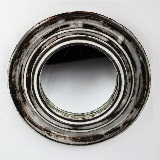 Image 1 of Vintage Vallauris grey and white ceramic mirror by Gérard Hofmann, 1950