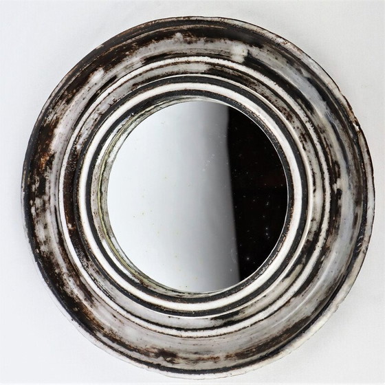 Image 1 of Vintage Vallauris grey and white ceramic mirror by Gérard Hofmann, 1950