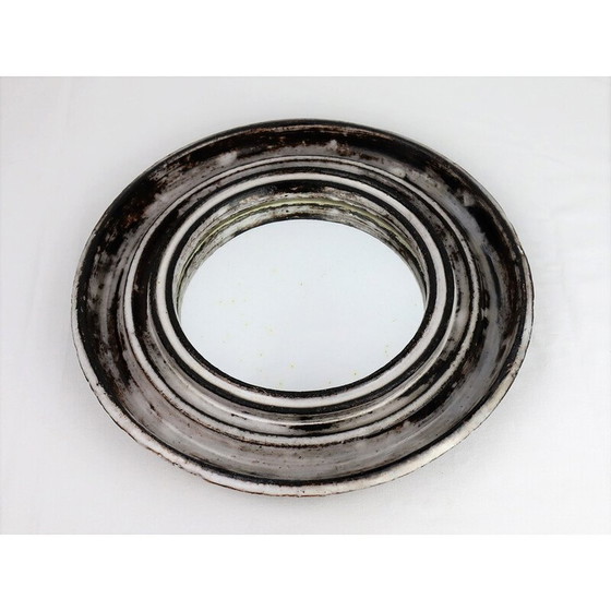 Image 1 of Vintage Vallauris grey and white ceramic mirror by Gérard Hofmann, 1950