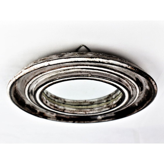 Image 1 of Vintage Vallauris grey and white ceramic mirror by Gérard Hofmann, 1950