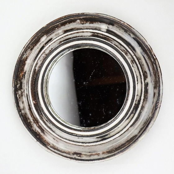 Image 1 of Vintage Vallauris grey and white ceramic mirror by Gérard Hofmann, 1950