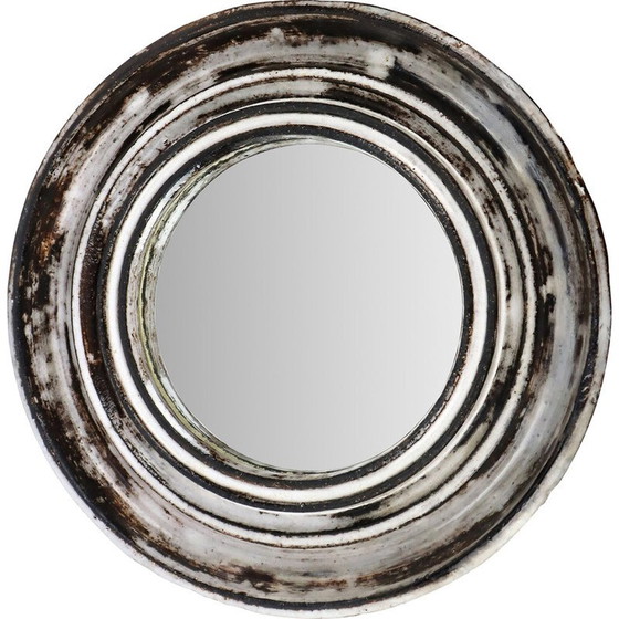 Image 1 of Vintage Vallauris grey and white ceramic mirror by Gérard Hofmann, 1950