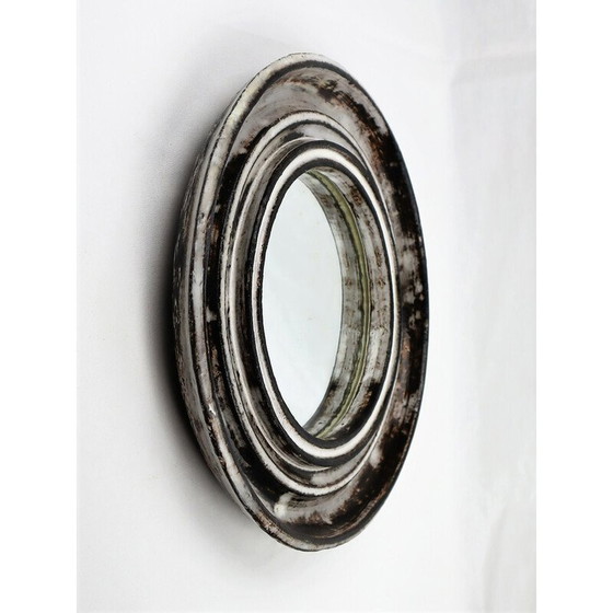Image 1 of Vintage Vallauris grey and white ceramic mirror by Gérard Hofmann, 1950