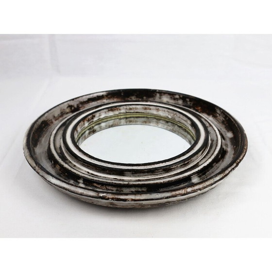Image 1 of Vintage Vallauris grey and white ceramic mirror by Gérard Hofmann, 1950