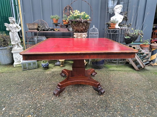 Antique Dining Table, Card Table with Inlaid Leather, Beautifully Aged, Dimensions 127x118cm and 75cm High