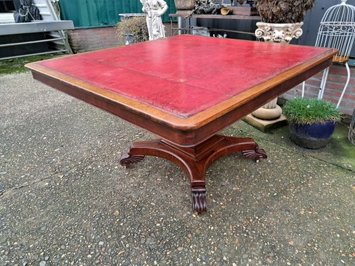 Antique Dining Table, Card Table with Inlaid Leather, Beautifully Aged, Dimensions 127x118cm and 75cm High