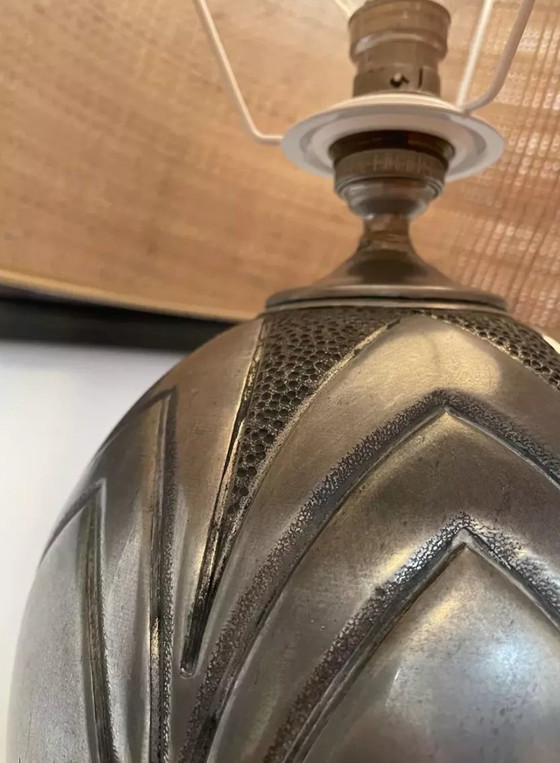 Image 1 of Lampada vintage in René Delavan Dinanderie, Peltro e Rafia