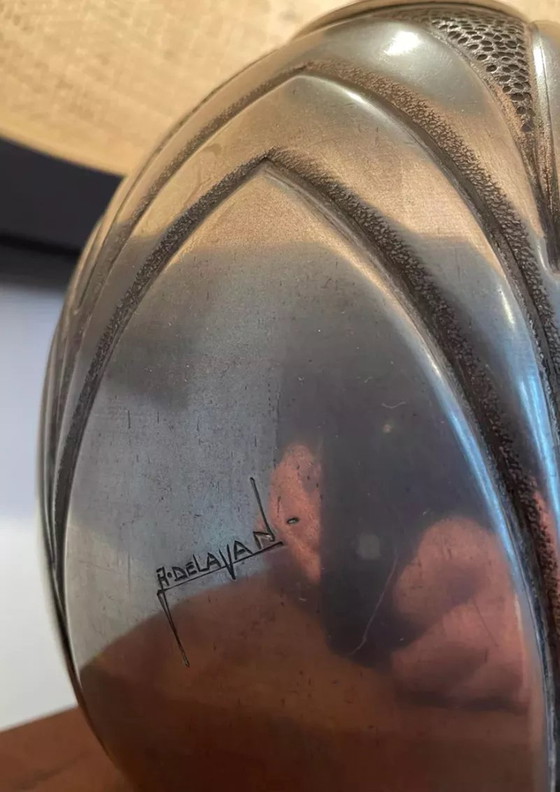 Image 1 of Lampada vintage in René Delavan Dinanderie, Peltro e Rafia