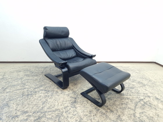 Image 1 of Nelo Kroken Chair Ottoman Leather armchair Designer armchair Åke Fribytter Swinging chair