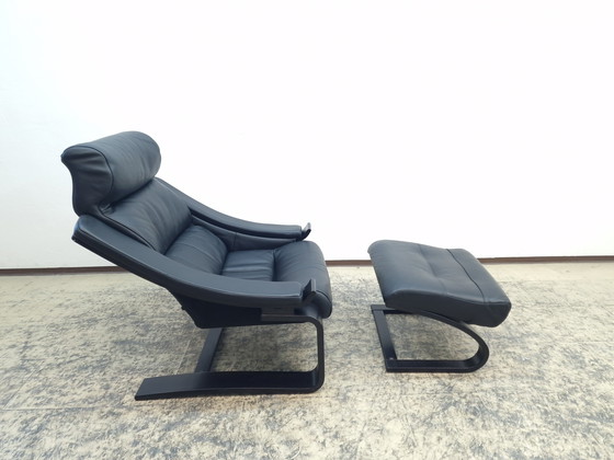 Image 1 of Nelo Kroken Chair Ottoman Leather armchair Designer armchair Åke Fribytter Swinging chair