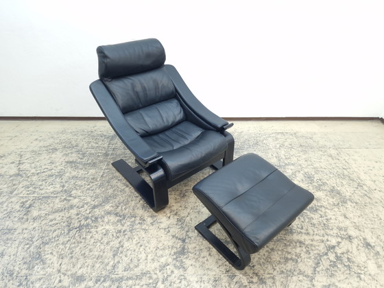 Image 1 of Nelo Kroken Chair Ottoman Leather armchair Designer armchair Åke Fribytter Swinging chair