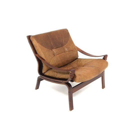 Image 1 of Vintage beech and leather armchair, Norway 1960