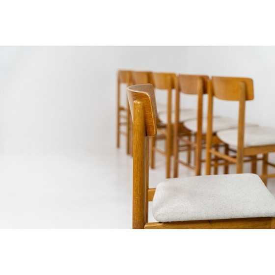 Image 1 of Set of 6 vintage dining chairs model 250 in solid oak and beige fabric for Farstrup, Denmark 1956
