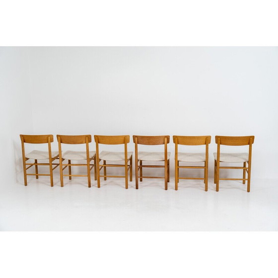 Image 1 of Set of 6 vintage dining chairs model 250 in solid oak and beige fabric for Farstrup, Denmark 1956
