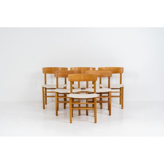 Image 1 of Set of 6 vintage dining chairs model 250 in solid oak and beige fabric for Farstrup, Denmark 1956