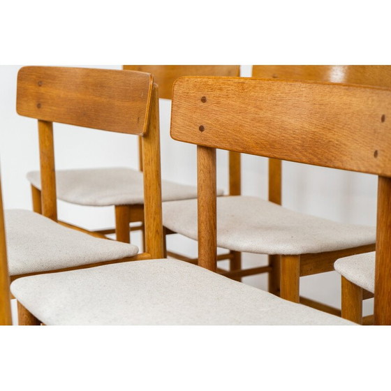 Image 1 of Set of 6 vintage dining chairs model 250 in solid oak and beige fabric for Farstrup, Denmark 1956
