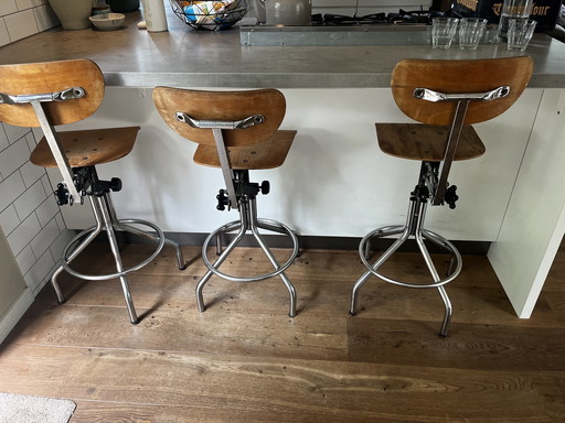 3x Vintage French Architect Sign Stools