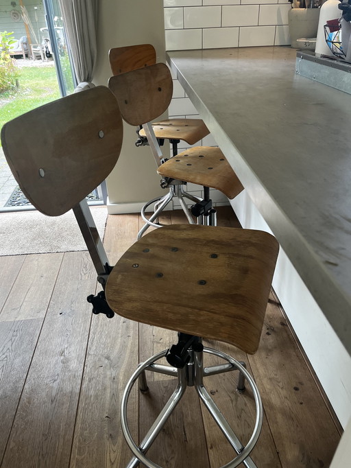 3x Vintage French Architect Sign Stools