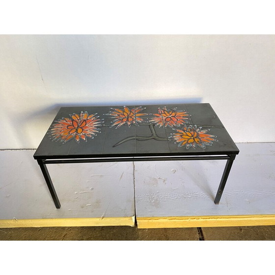 Image 1 of Tavolino da caffè vintage in ceramica grigia e acciaio nero, 1960