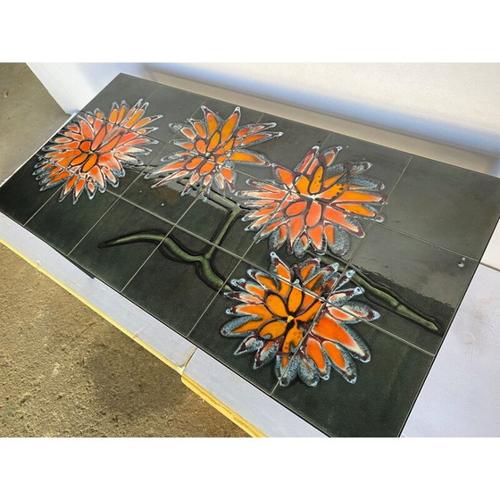 Image 1 of Tavolino da caffè vintage in ceramica grigia e acciaio nero, 1960